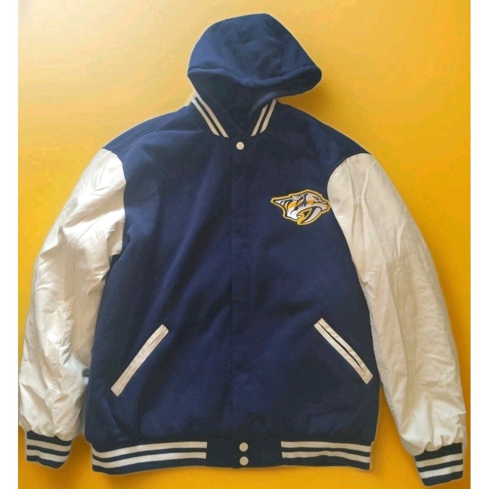 NHL Nashville Predators Reversible Fleece Jacket  PVC Sleeves Size 3XL Navy‎